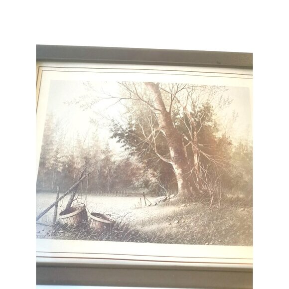 VINTAGE S. ABUTT Framed Art Prints Set of 2 | Red Barn in Winter & Snowy Tree - Picture 9 of 10